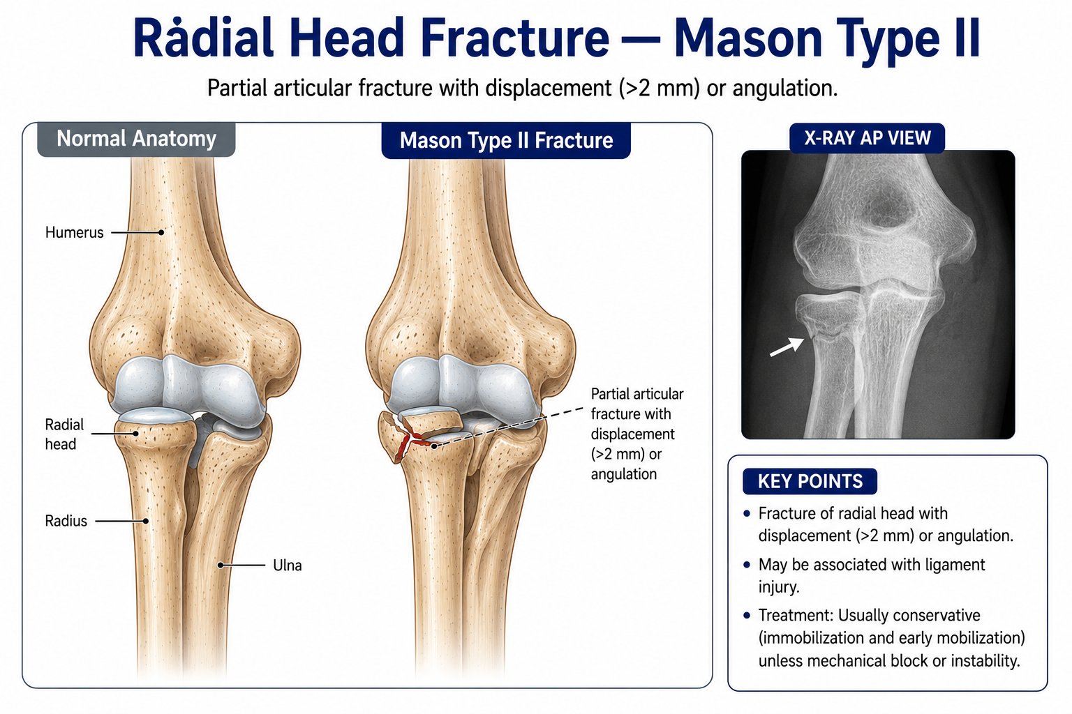 Radial Head Fracture — Mason Type II