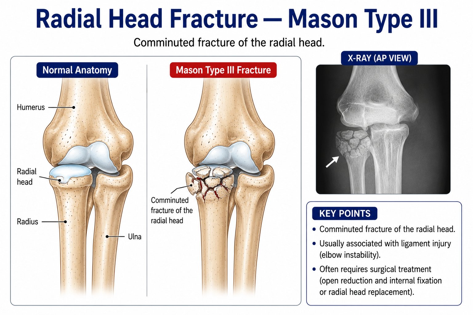 Radial Head Fracture — Mason Type III
