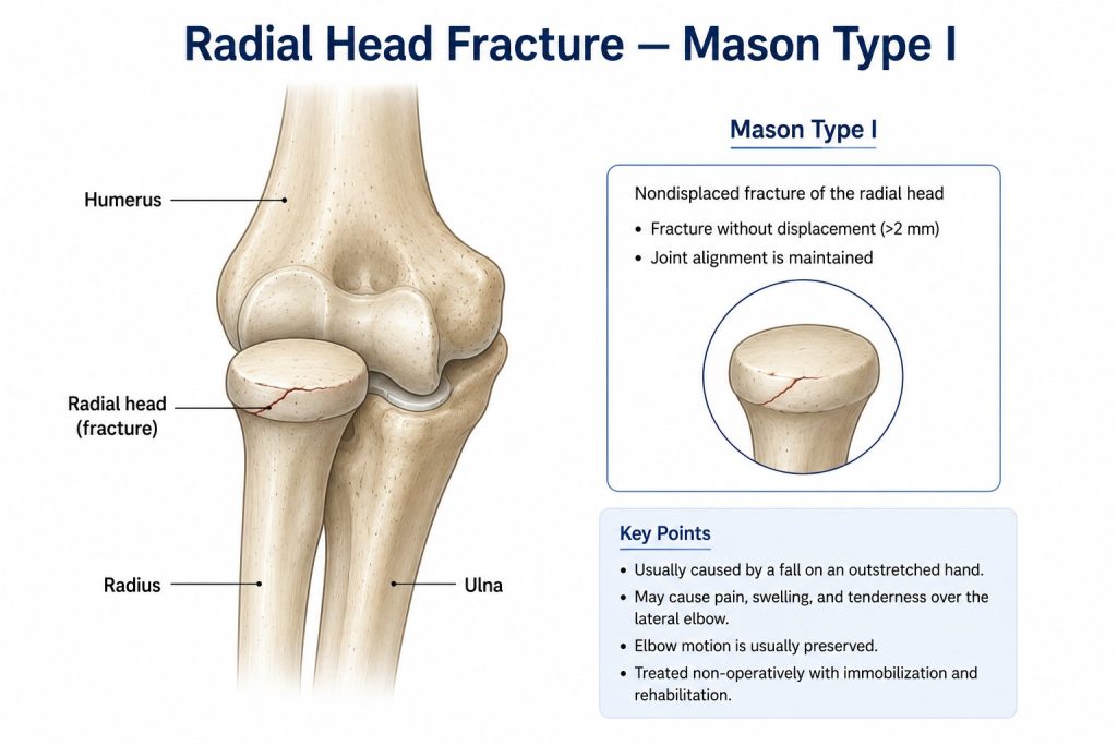 Radial Head Fracture — Mason Type I